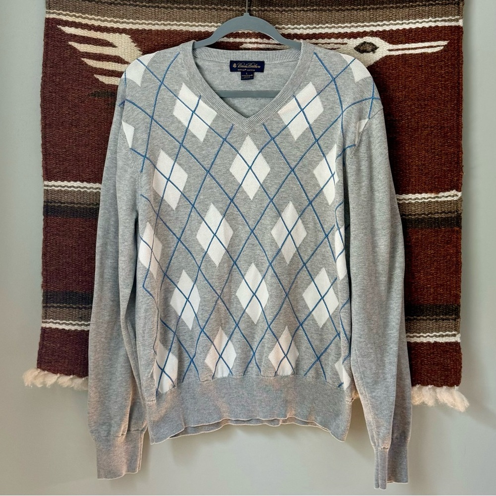 Brooks Brothers Supima Cotton V-Neck Argyle Sweater